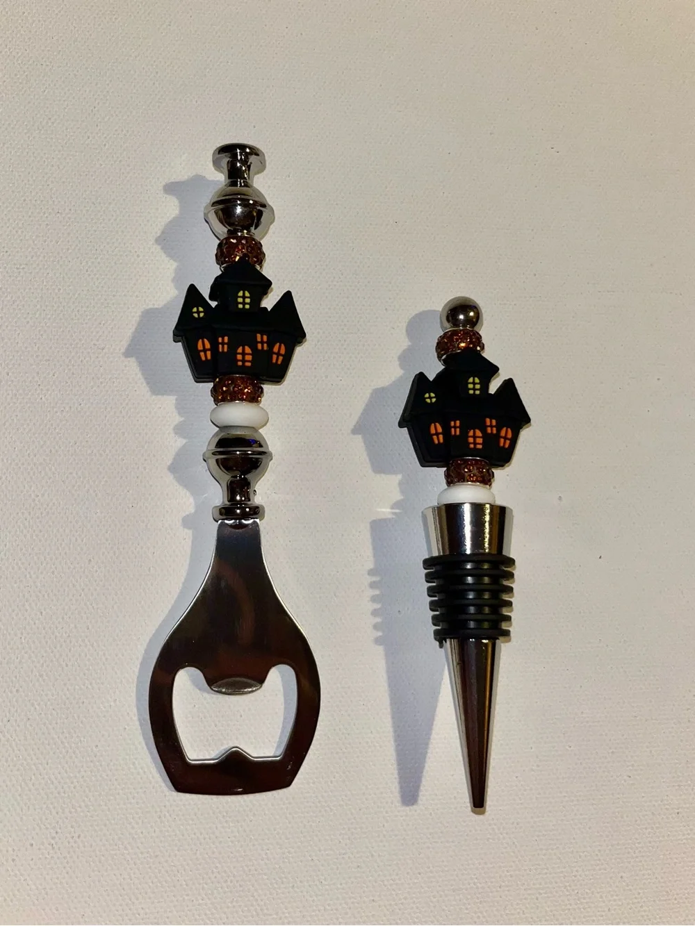 Halloween Haunted House Bottle Opener and Wine Stopper Set - Black